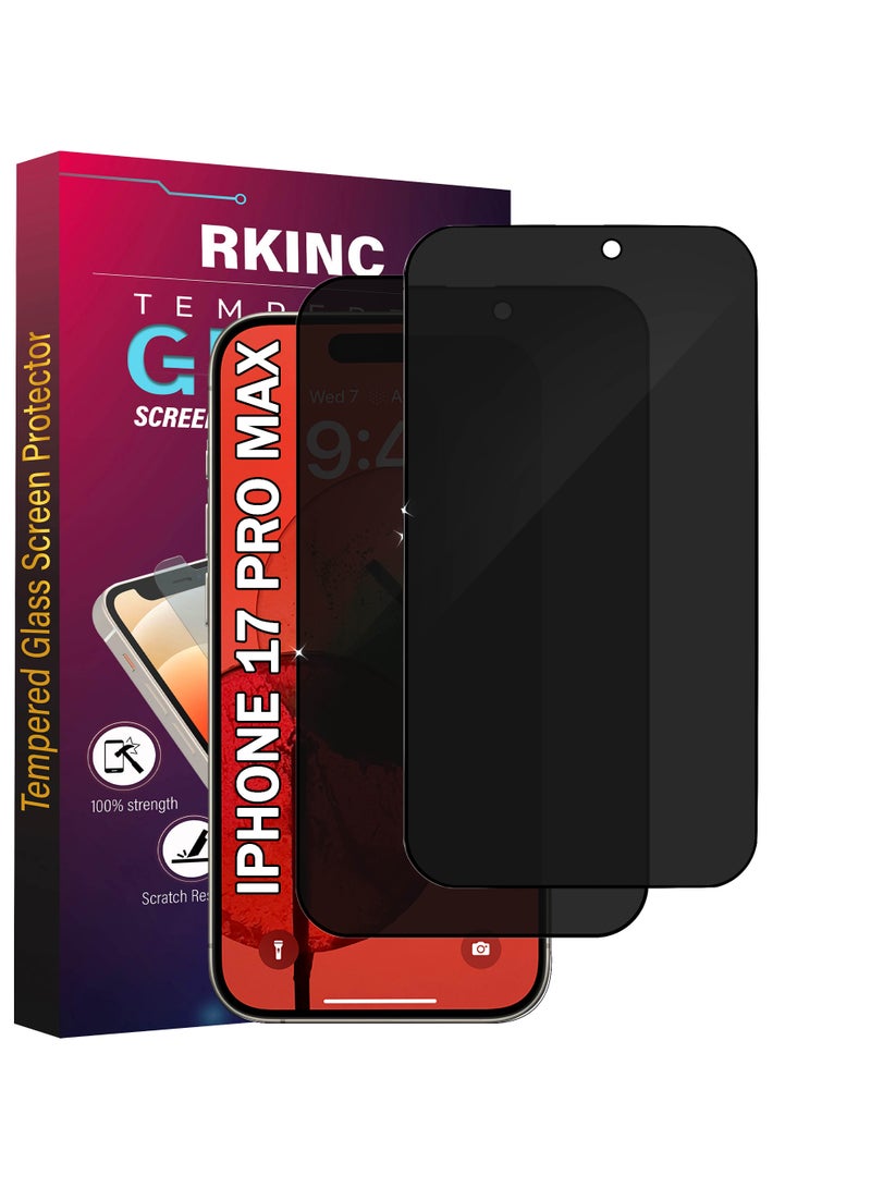 RKINC Screen Protector [2-Pack] for iPhone 17 Pro Max, Privacy Tempered Glass Film Screen Protector, [Anti Spy][Anti-Scratch][Bubble-Free] - Image 1